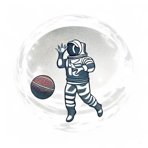Astronaut Playong Basketball With Saturn