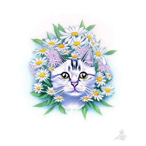 Cat With Daisies