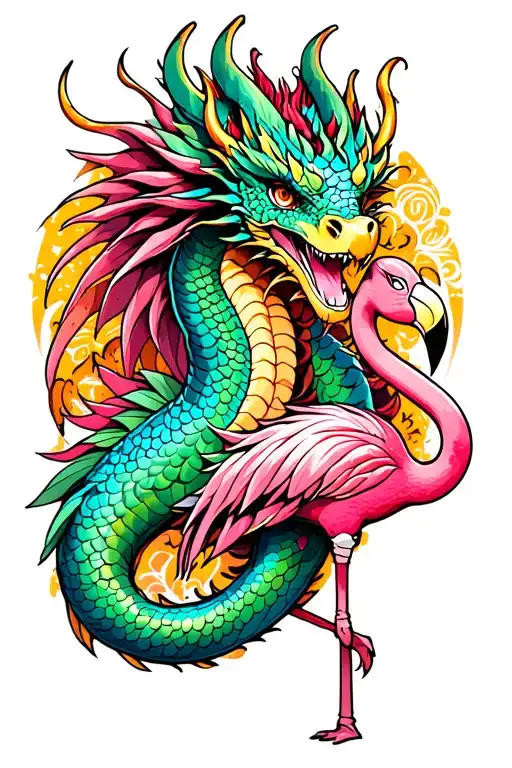 Dragon And Mermaid And Flamingo