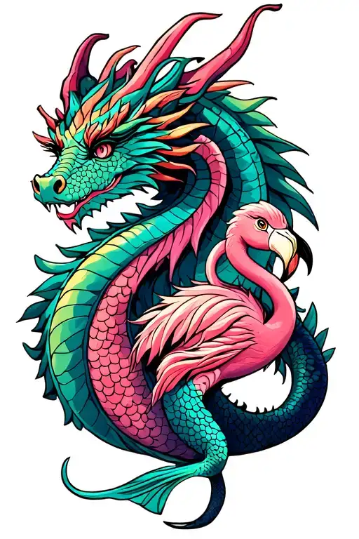 Dragon And Mermaid With Flamingo