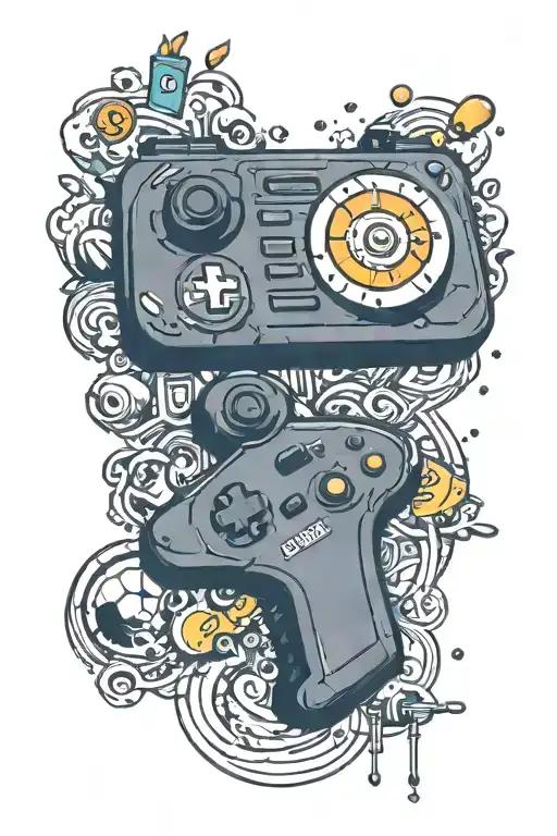Doodle Tattoo Including Gaming Logos And Sports Icons