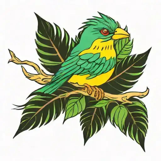 Bird With Jungle Leaves