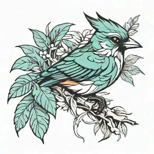 Bird With Jungle Leaves