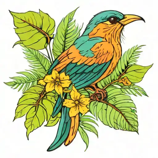 Bird With Jungle Leaves