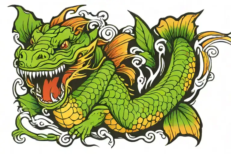 Dragon Koi Water Wind Flower