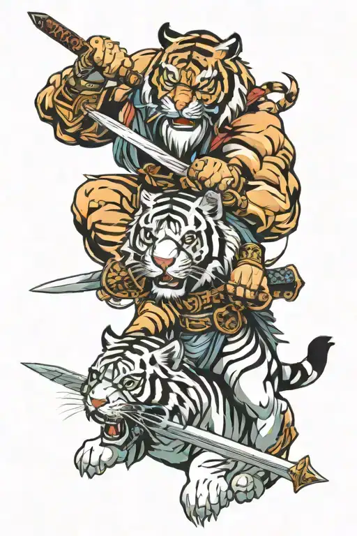 Tiger And Warrior And Sword