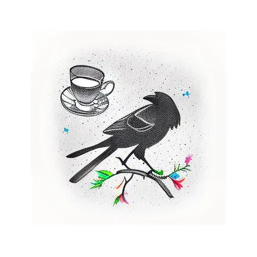 Crow With A Monical Sipping Tea