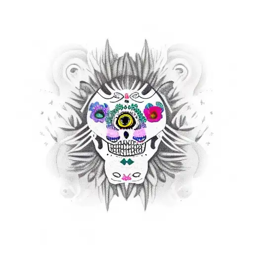 A Dia Los Muertos Inspired Tattoo Featuring A Cat And A Lion In A Spell Jar