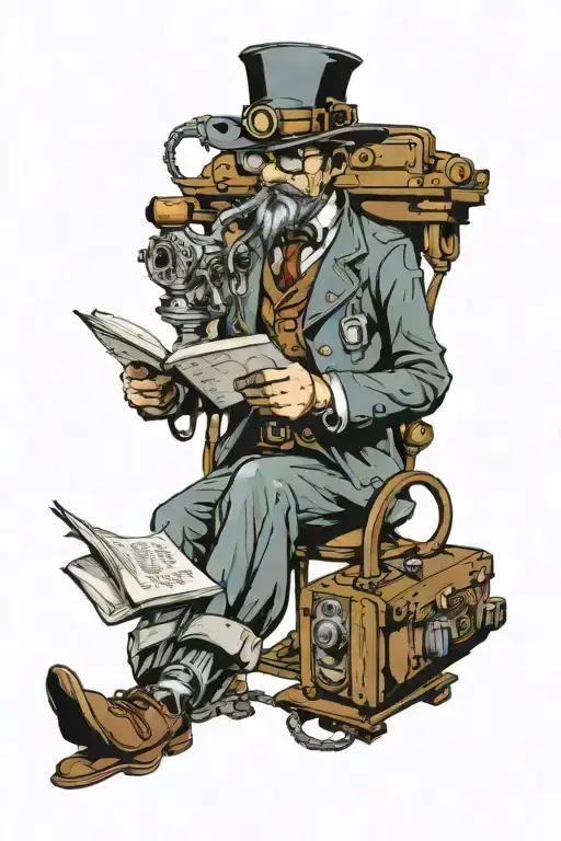 Craven With Steampunk Style Reading A Book And Using A Typewriter