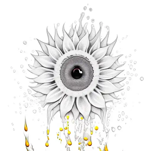 Cat Underneith A Sunflower Dripping Water