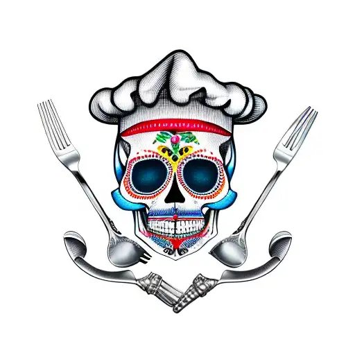 Mexican Skull Chef Knife And Fork