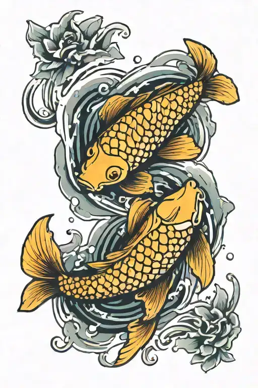 Two Koi Fish Swimming Upstream