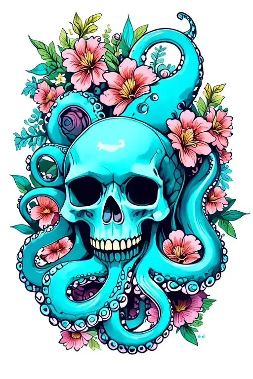 Octopus And Skulls And Flowers