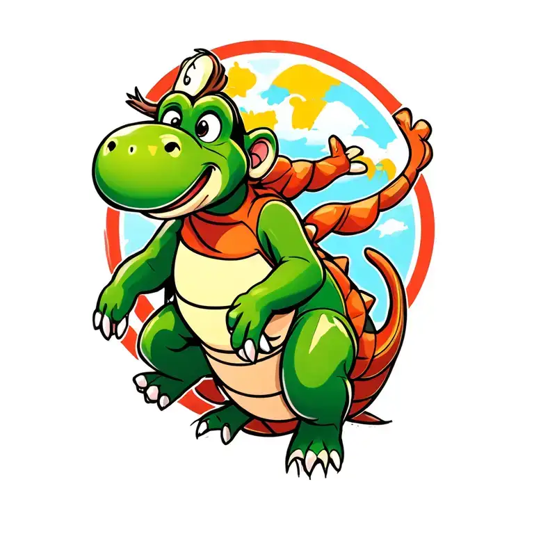 Cute Monkey Riding Yoshi