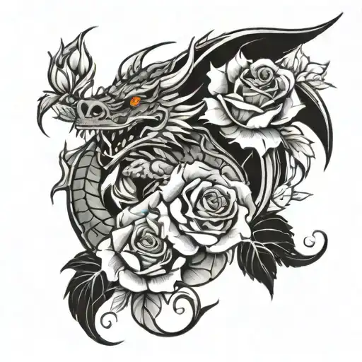 Dragon And Roses
