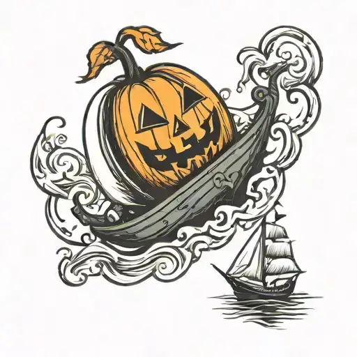 Sailor Jerry Style Tattoo Featuring Pumpkin Shaped Sailboat