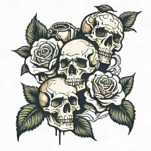 Roses With Skull And Grenade