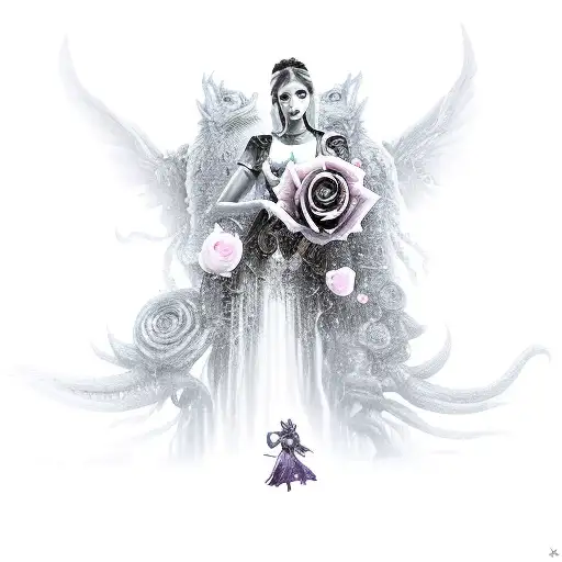 A Girl Holding A Rose While Surrounded By Mystical World Of Warcraft Creatures