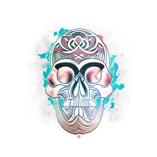 Polynesian Skull With Japanese Waves