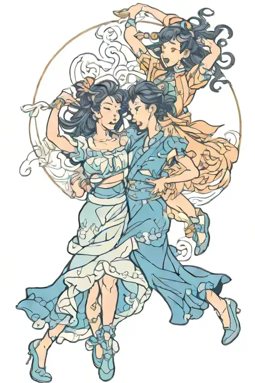 Tori Gate Mountain Two Girls Dancing