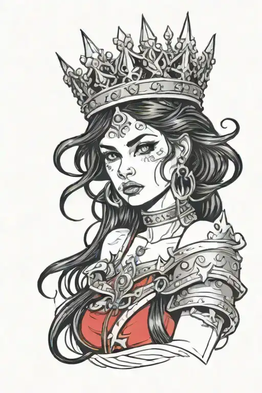 Dark Hair Girl With A Silver And Red Crown With Lighting Power