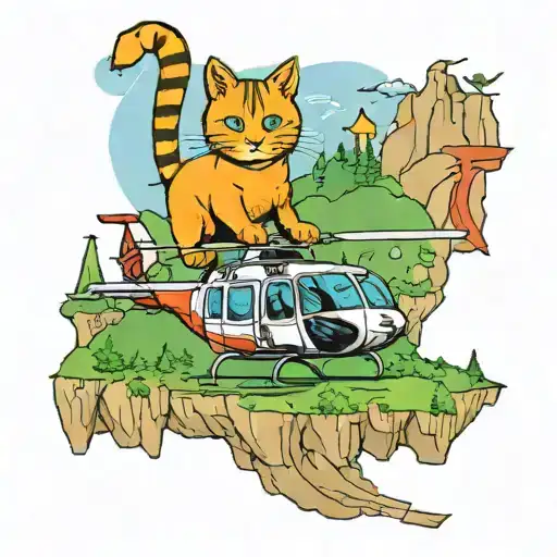 An Orange Cat Flying On A Helicopter Over Haiti Mountains