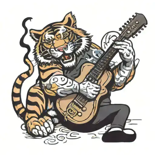 A Dad With A Tiger Tattoo Holding A Guitar