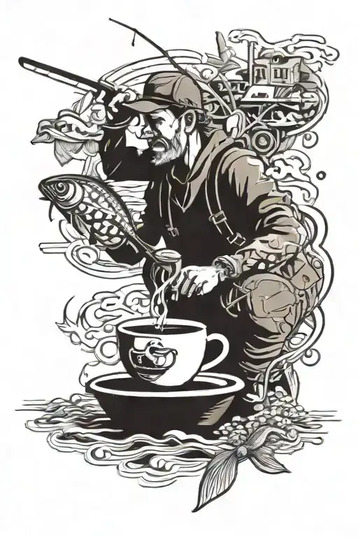 Coffee And Fishing Scene