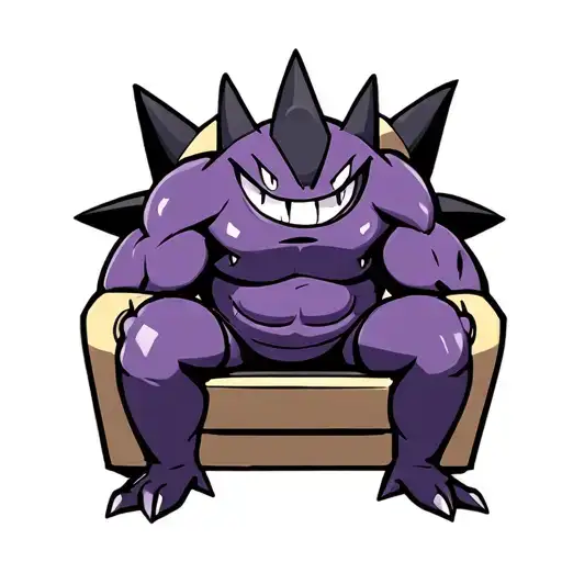 Pokemon Gengar With Muscles Sitting On A Throne