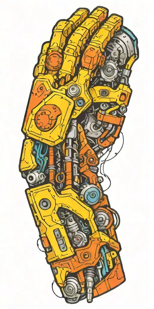 Colorful Bionic Arm With Screen Being Peeled Back