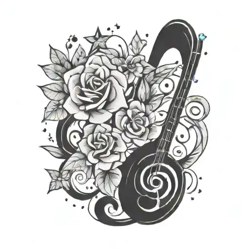 Music Note With Pretty Flowers And Stars