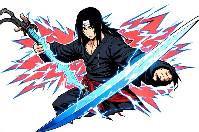 Itachi Uchiha In Blade Wrapped In Lightning