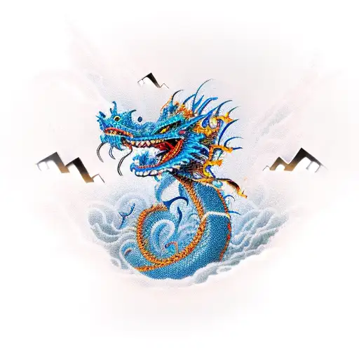 An Intricate Dragon Emerging From A Crashing Wave With Bolts Of Thunder In The Background