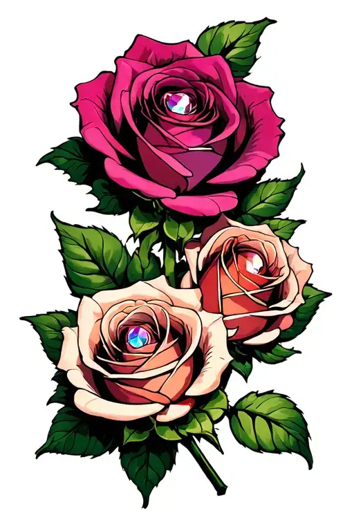 Three Roses With Precious Jewels