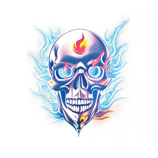 Blue Skull And Flames