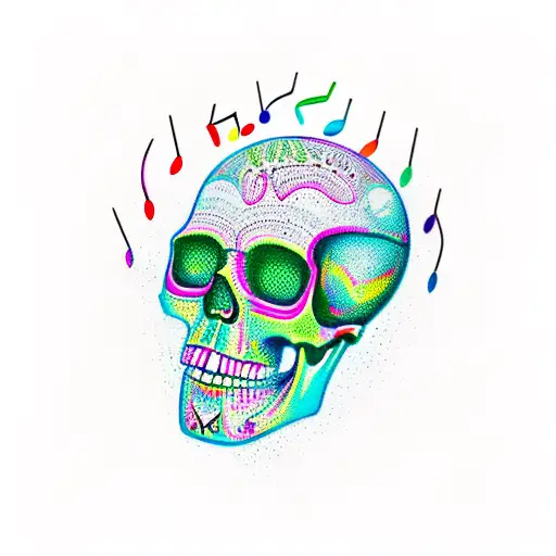 A Mystic Skull Surrounded By Musical Notes And Symbols