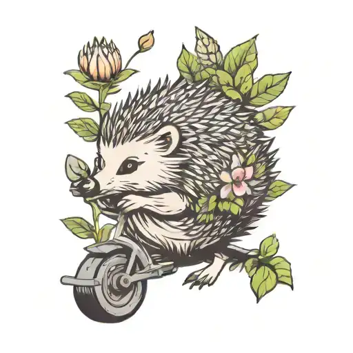 Hedgehog In A Forest Picking Flowers