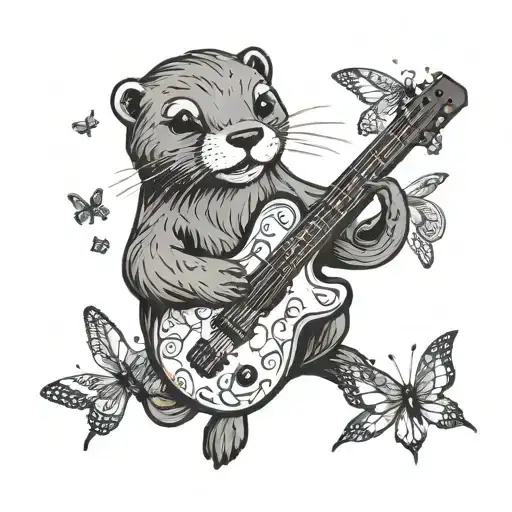 An Otter Playing A Guitar Surrounded By Dragonflies And Butterflies