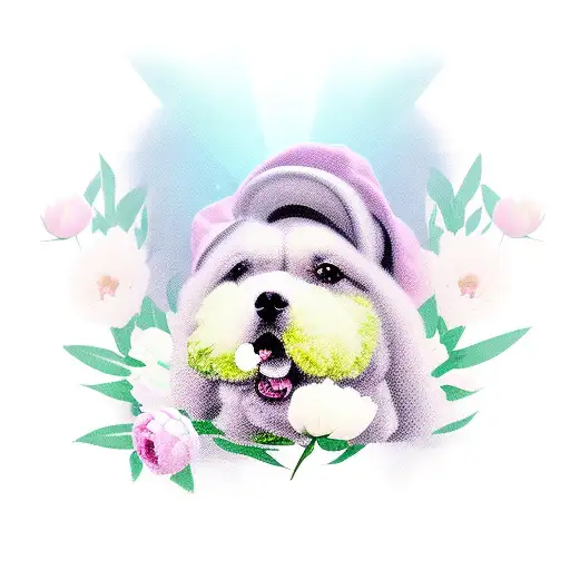 Dog With Peonies