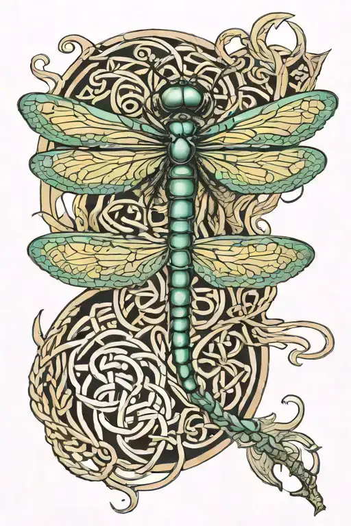 A Dragonfly In The Middle Of A Celtic Knot With Middle Being A Passageway To The Afterlife