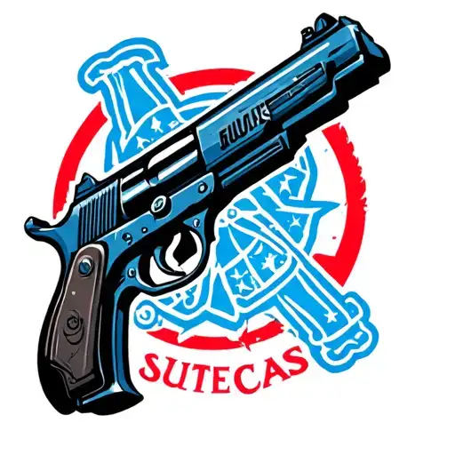 Suitecass With Blue Gun Logo On It