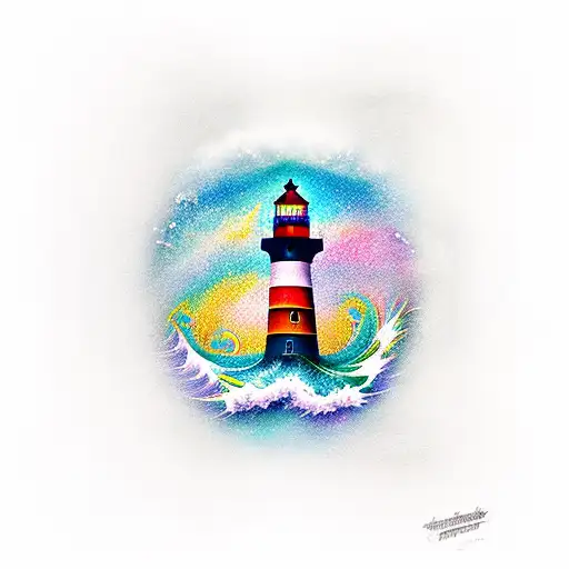 A Colorful Lighthouse Surrounded By Vibrant Waves