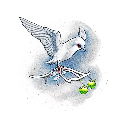 Dove Carrying A Blueberry Vine Over Crater Lake Oregon