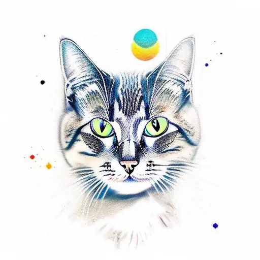 A New-school Style Tattoo Of A Cat With Vibrant