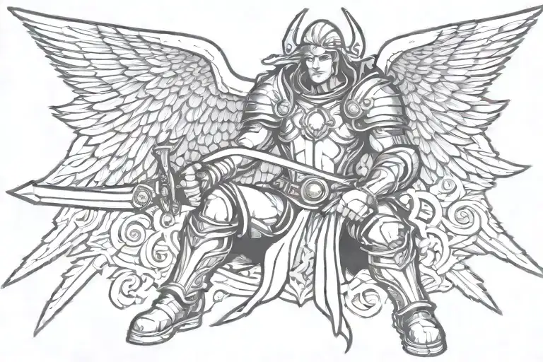 Paladin With Wings Kneeling And Holding Two Sword
