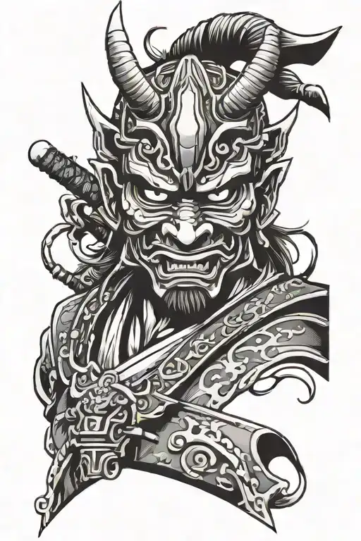 Samurai Half Mask Merged With Demon