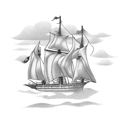 A New-school Style Tattoo Of Vasco Da Gama's Ship Sailing On A Soccer Field