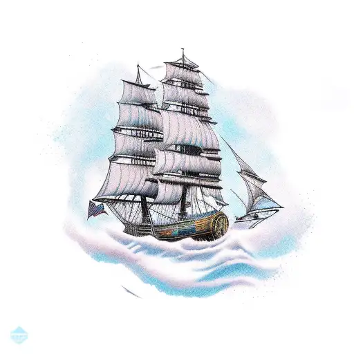 An Old School Pirate Ship Sailing On A Calm Sea