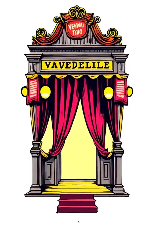 Vaudeville Theatre With Lights And Curtain Opening And Revealing