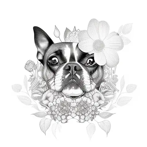 A Playful Sketch Of A Dog Surrounded By Flowers